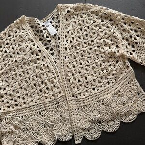 Chico's Crochet Openwork Cardigan Cream Women’s Size M
